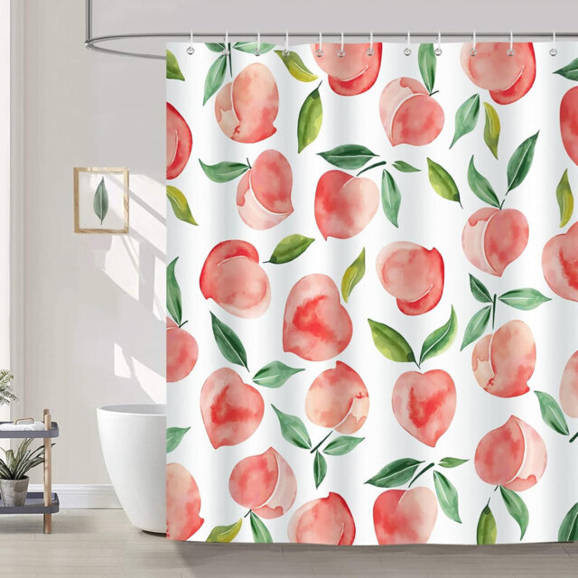 180×180cm Orange Citrus Fruit Shower Curtain, Waterproof Anti-Mildew Polyester Curtain with 12 Hooks