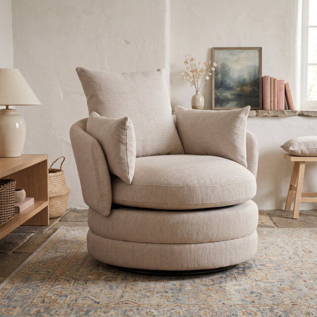 Upholstered Swivel Barrel Chair