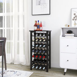 7-Tier Freestanding Wine Rack, 28 Bottle Display With Tabletop, Grey