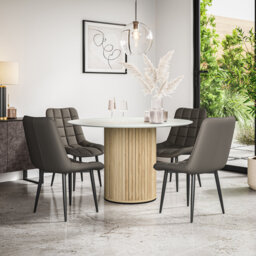 Arlo Walnut Table Top W Walnut Legs + Nova Faux Leather Dining Chair Black Set Of 4