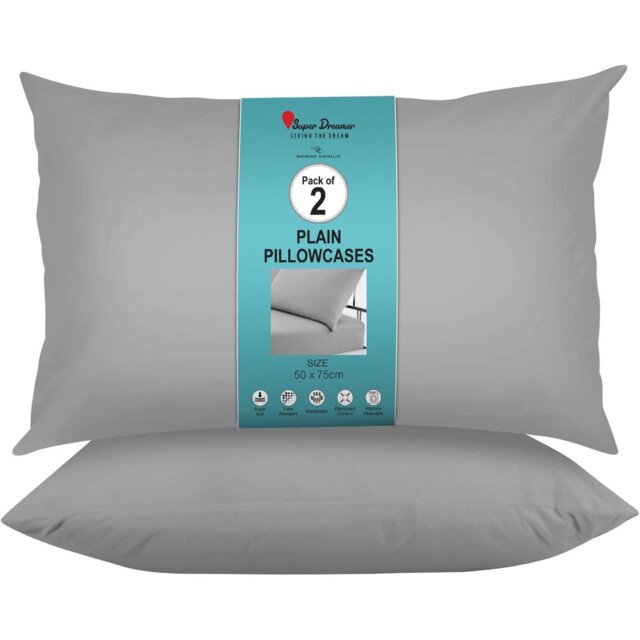 Super Dreamer Solid Colour Pillowcases 2 Pair 50x75Cm - Polyester Fabric Machine Washable High Quality Yarn