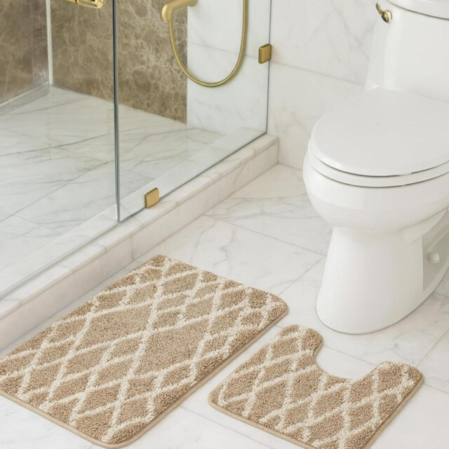 Nest & Nibble Bath Mats 2 Piece Set Non Slip Bath Mat & Toilet Rug – Soft Microfiber, Quick Dry, Machine Washable