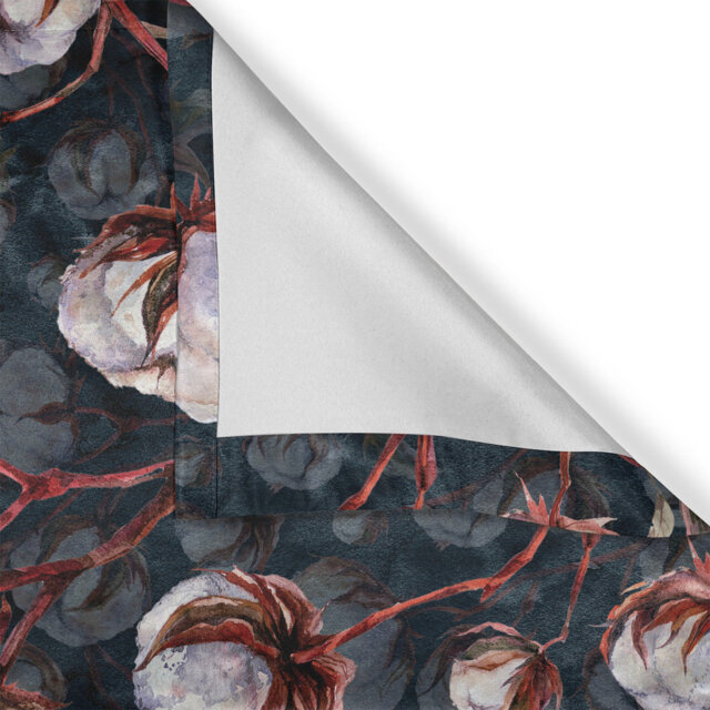 Rustic curtain, nostalgic flowers, vintage botany, purple blue chestnut brown