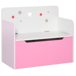 Pastel Pink Star Cutout Kids Toy Box Flip Top Storage Bench With Slow Close Gas Hinge MDF Children Toy Storage Seat Furniture For Bedroom Playroom Age