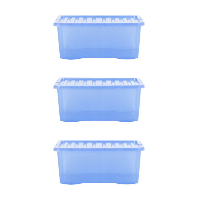 Wham Crystal 45L Plastic Storage Box Pack of 3 Tint Sparkle Blue