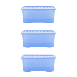 Wham Crystal 45L Plastic Storage Box Pack of 3 Tint Sparkle Blue
