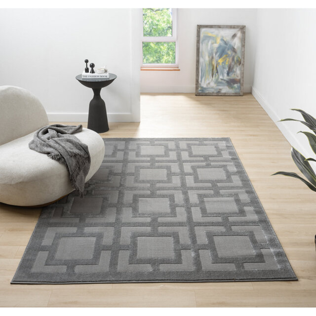 Bezore Modern Indoor Living Room Area Rug Embossed Cut-Shrink Pile with Metallic Sheen Jute Backing Living Room - Bedroom Hallway Carpet Maze Grey