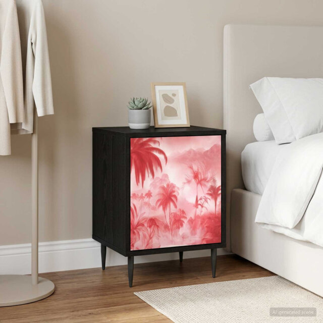 Bedside Cabinet Black Oak Engineered Wood Nightstand Bedroom Furniture