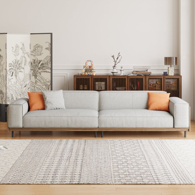 283cm Wide Sofa with Solid Wood Frame, Linen Blend Fabric and Plush Seat Cushions Fast Dispatch From UK Warehouse – Dispatched Within 2 Days