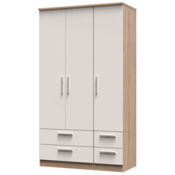 Borgeson Tall Triple 4 Drawer Wardrobe in Kashmir Gloss & Bardolino Oak