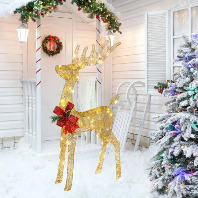 Christmas Outdoor Large Wicker Reindeer Decoration Prelit With Warm White Led Uk Plug