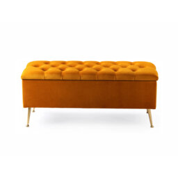 Amara Wide Velvet Tufted Rectangle Storage Ottoman Footstool Upholstered Bench with Legs for Living Room & Bedroom