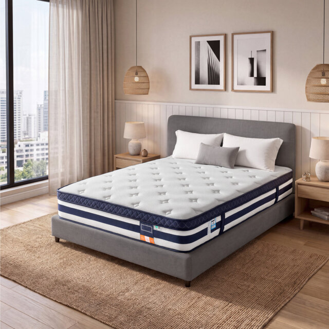 Pocket Sprung Mattress with Cooling Gel Memory Foam, 7-Zone Support, Blue