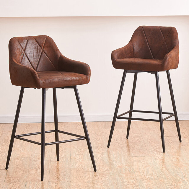 Vintage Suede Bar Stools with Armrest