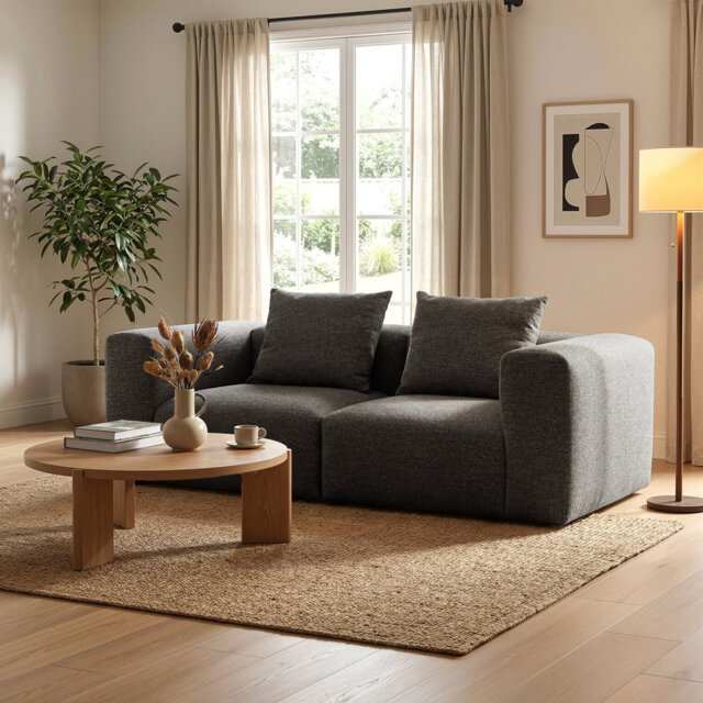 Vector 2 Seater Modular Sofa Grey Fabric 218cm Sectional with Silicone Fibre Cushions
