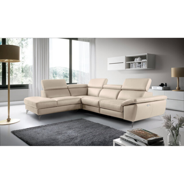 Olligs Genuine Leather Reclining Corner Sofa with Adjustable Headrests and Adjustable Armrest
