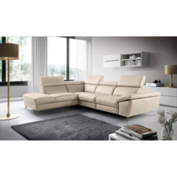 Olligs Genuine Leather Reclining Corner Sofa with Adjustable Headrests and Adjustable Armrest