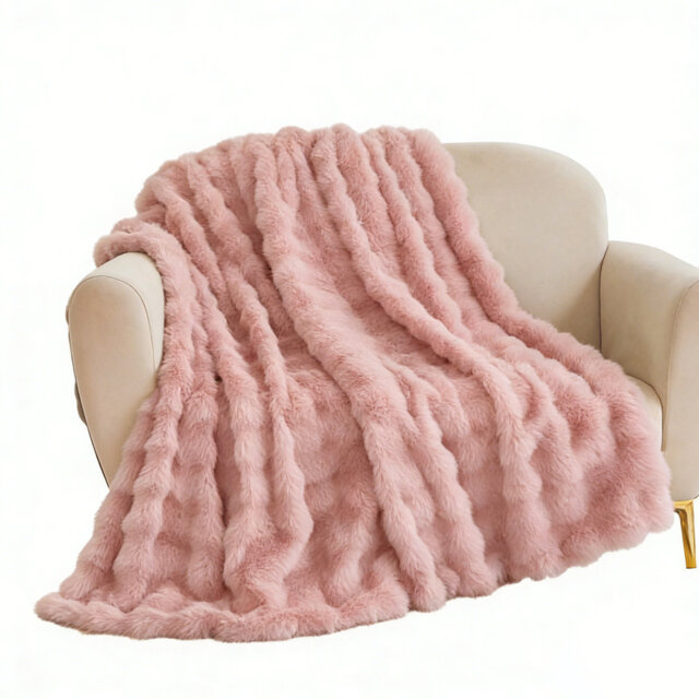 Solid Color Faux Rabbit Fur & Flannel Weighted Throw Blanket, Ultra Soft & Cozy for Sofa Couch Bed