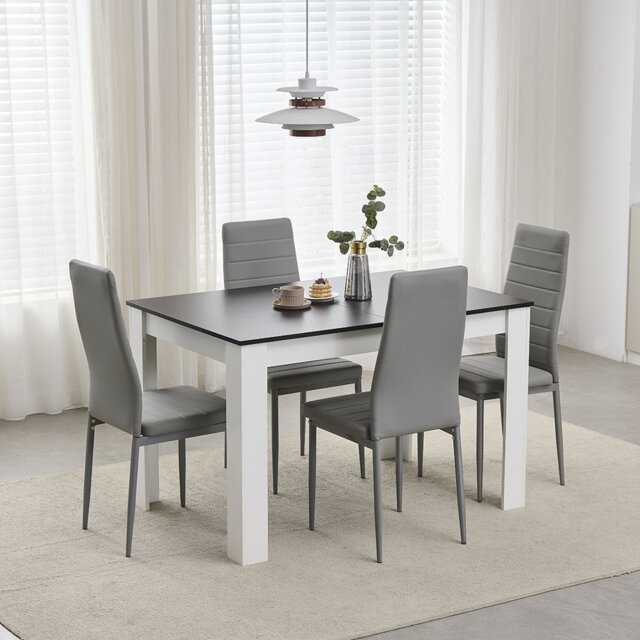 Walnut White 5-Piece Expandable Dining Table Set with 4 Upholstered Chairs, 120-150cm Extendable Table for 4-6 People, Modern Space-Saving Dining Set