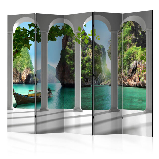 225cm W x 172cm H 5 - Panel Solid Wood Folding Room Divider
