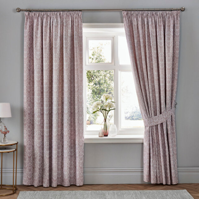 Hawthorne Cotton Rich Polycotton Pair Of Pencil Pleat Curtains With Tie-Backs