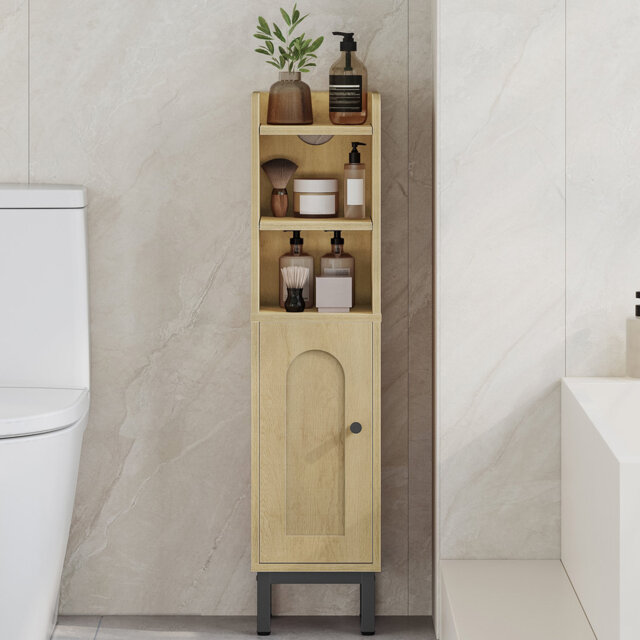 Bathroom Cabinet, Small Corner Floor Cabinet with Door and Shelves, Narrow Toilet Paper Cabinets, Bathroom Organizer with Adjustable Shelf, for Small