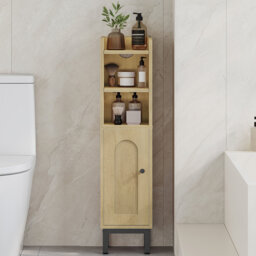 Bathroom Cabinet, Small Corner Floor Cabinet with Door and Shelves, Narrow Toilet Paper Cabinets, Bathroom Organizer with Adjustable Shelf, for Small