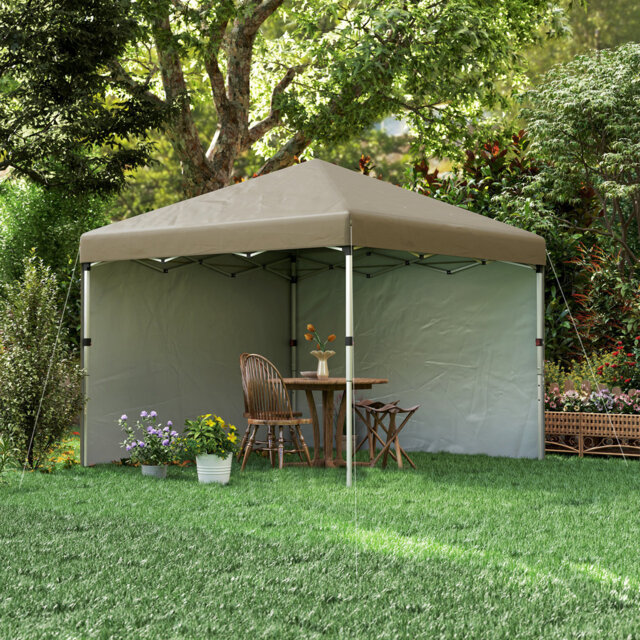 3 X 3m Khaki Pop Up Gazebo, Upf 30+ Height Adjustable Party Tent With 2 Removable Sidewalls, Leg Weight Bags And Wheeled Carry Bag For Garden Patio Ou