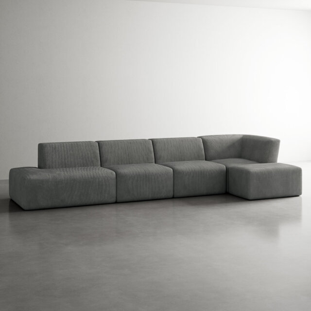 Berlare Upholstered Corduroy Modular Sectional Sofa Set with Removable Ottoman – Fully Compressed, No Assembly Required