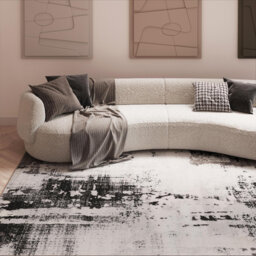Neutral Textured Polyester Area Rug, Stain-Resistant Grey Beige, 160x230cm for Living Room, Hallway