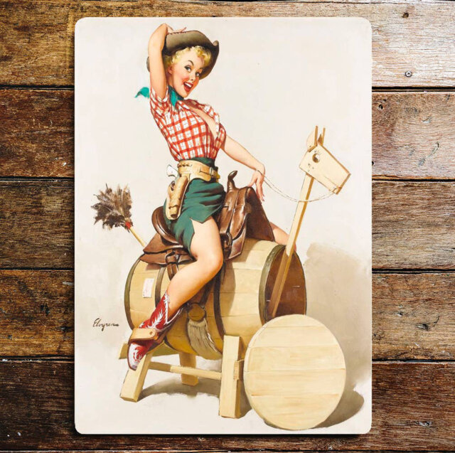 Pin up Girl Cowgirl Wooden Horse Metal Wall Décor
