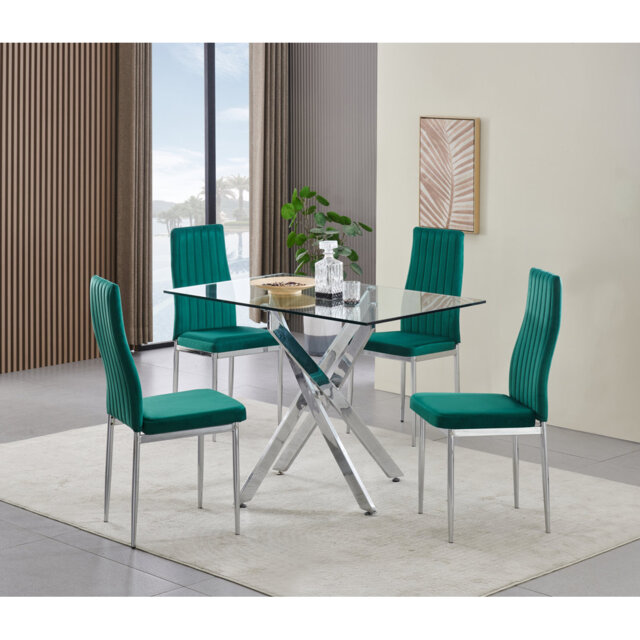 Rexel Dining Table with 4 Monza Velvet Chairs