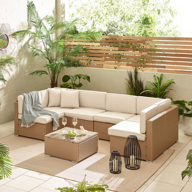 Miacomet Modular PE Rattan Garden Sofa Set and Table for Modern Gardens and Patios (Cover Included)