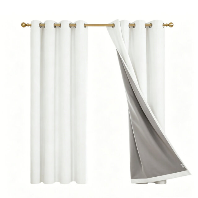 Blackout Curtains with Coating, Faux Linen White Eyelet Thermal Curtains 46 x 72 Inch, White,One Pair