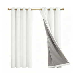 Blackout Curtains with Coating, Faux Linen White Eyelet Thermal Curtains 46 x 72 Inch, White,One Pair