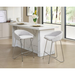 Norden Home Bar Stools Chenille Modern Simple Counter Chairs with Silver Metal Legs for Home Bar Pub Restaurant