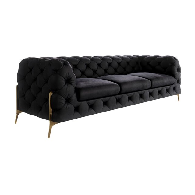 Chesterfield Sofa 3 Seater with Gold Metal Legs