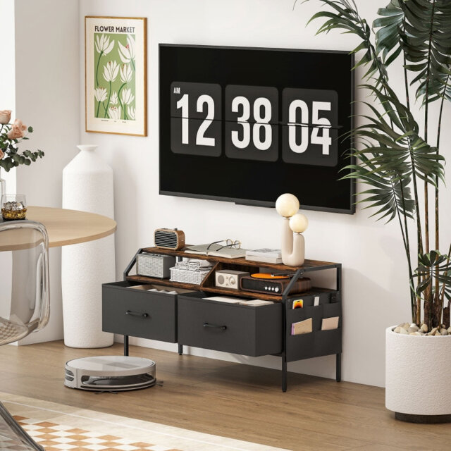 "Unfinished Console Table for TVs up to 55"" with Fireplace Included"