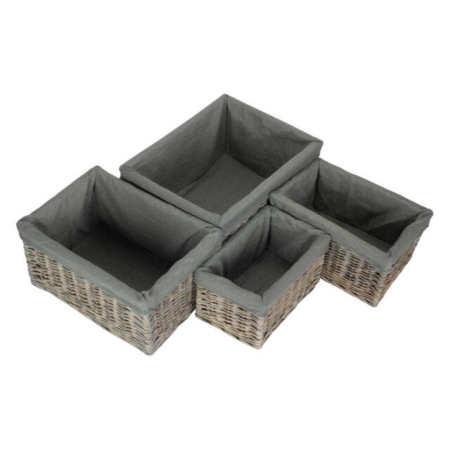 4 Piece Wicker Willow Storage Basket Set with Lining