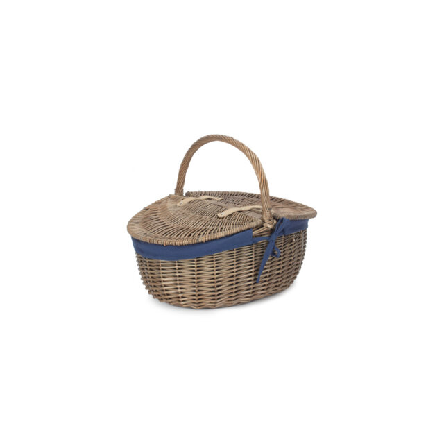 Wicker Lidded Picnic Hamper Basket with Lining