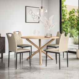 Daraich Round Dining Table And Chairs -  Table Top w Legs + Daraich Faux Leather Dining Chair Set Of 4