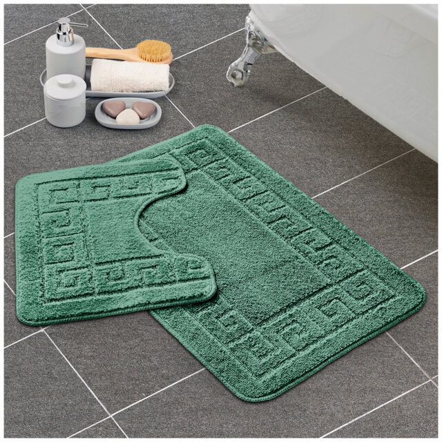 2 Piece Bathroom Rug Set Greek Key Pattern Bath Mat & Pedestal Mat Non Slip Rubber Back Soft Absorbent Mats
