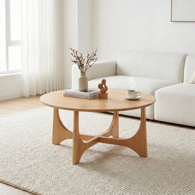 Lumi Oak Effect Wooden Round Coffee Table