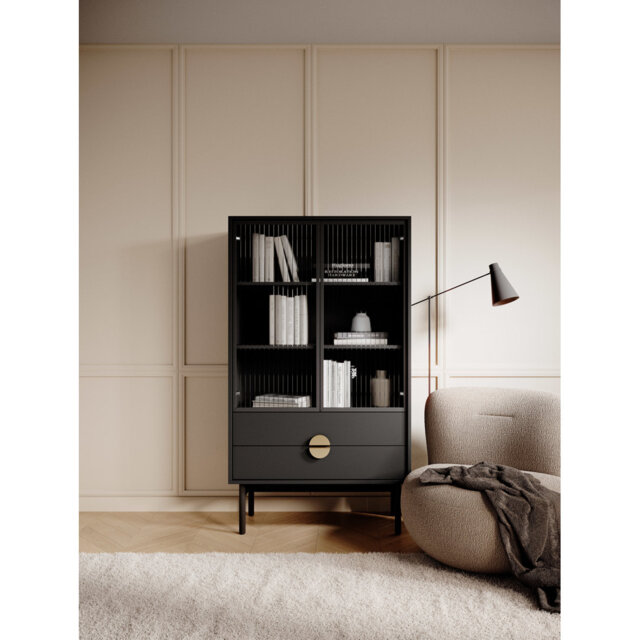 Anylia Stoon Low with 3 Shelves and Drawers Display China Cabinet