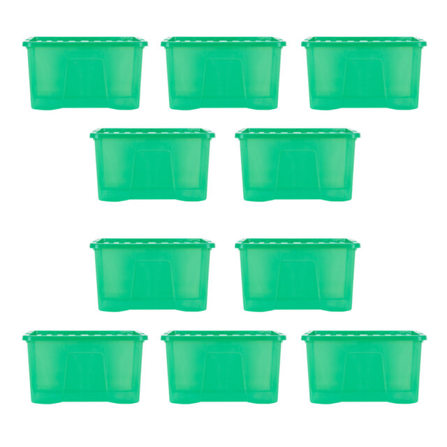 Wham Crystal 60L Plastic Storage Box Pack of 10 Tint Leprechaun Green