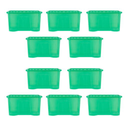 Wham Crystal 60L Plastic Storage Box Pack of 10 Tint Leprechaun Green