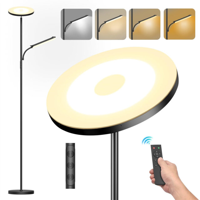 LED Uplighter Floor Lamp Living Room - 36W Floor Lamp & 18W Reading Lamp, 2700K-6500K Color Temperature, Modern Floor Lamp With Remote Control & Touch