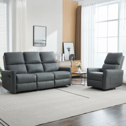 MADRID 1+3 SEATER MANUAL AIR LEATHER RECLINER SOFA SET BLACK