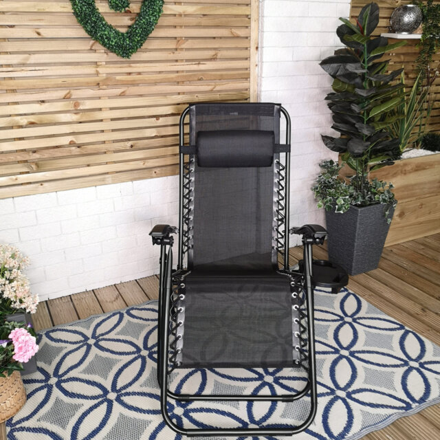 Chaden Black Multi Position Textoline Zero Gravity Garden Relaxer Chair Lounger