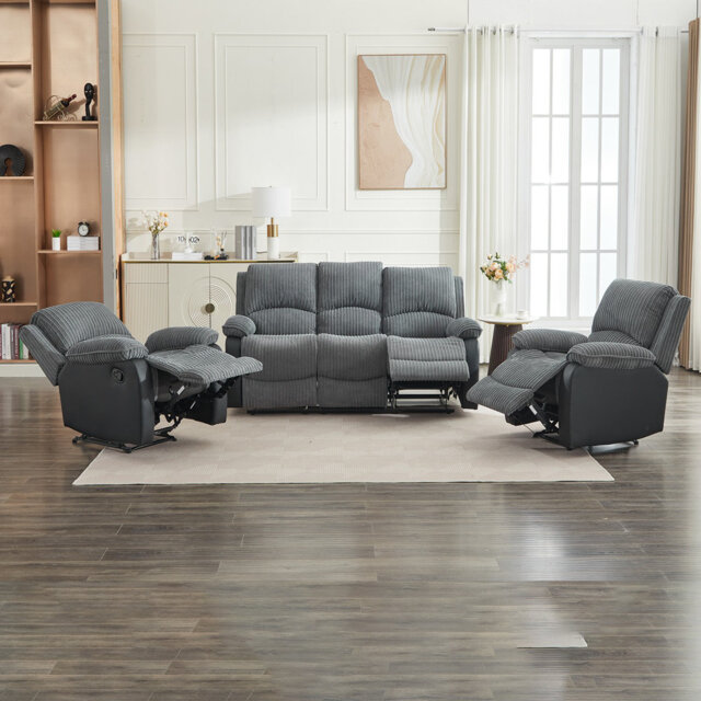 Reclining Sofa Sectional Recliner Plush Corduroy Couches Set Sofa